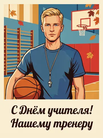 День учителя: открытка «Нашему тренеру» — образ для подарка ко Дню учителя