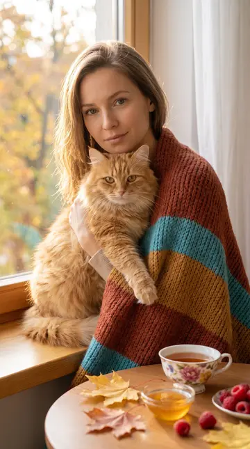 Осенний уют с котом — осенний образ для фотосессии с ИИ