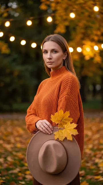 Осенний портрет с листьями — женская ИИ-фотосессия