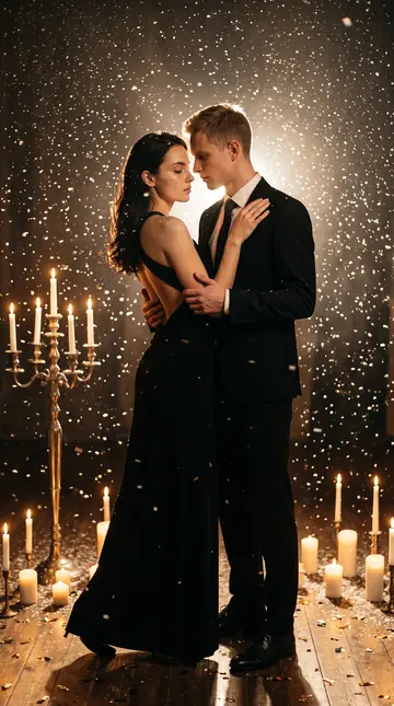 Страстные объятия при свечах — парная ИИ-фотосессия